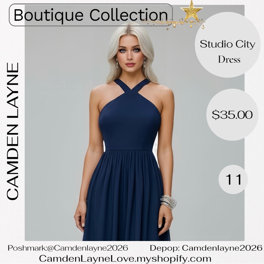 City Studio Blue Halter Sundress for Weddings - Picture 2 of 7